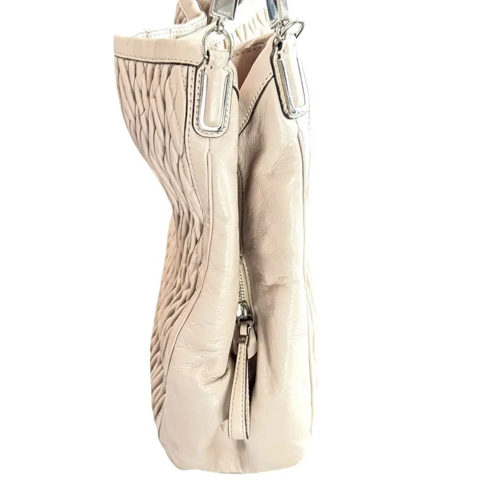 COACH Madison Phoebe Gathered Twist Leather Shoulder Bag Taupe/Beige 25260